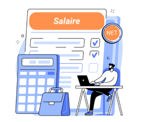 une fiche de salaire avec la mention "net" et une calculatrice pour illustrer le concept de précompte professionnel.